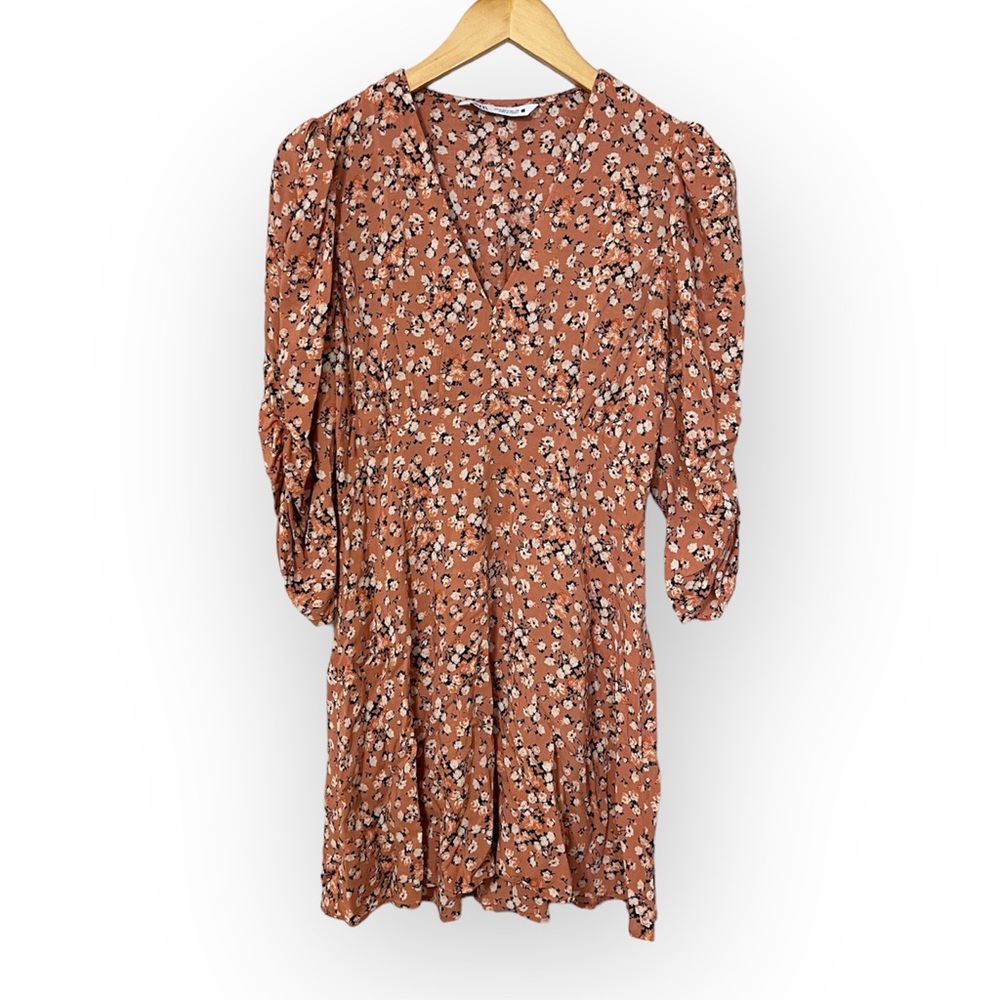 Zara Rust Floral Long Sleeve Dress—M